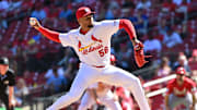 Sep 17, 2025; St. Louis, Missouri, USA; St. Louis Cardinals pitcher Jorge Alcala (56) pitches in relief against the Cincinnati Reds in the sixth inning at Busch Stadium. Mandatory Credit: Tim Vizer-Imagn Images