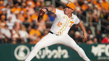 Tennessee pitcher Liam Doyle (12) pitches during a NCAA baseball game between the Tennessee Volunteers and Florida Gators at Lindsey Nelson Stadium in Knoxville, Tenn., on Friday, March 14, 2025.