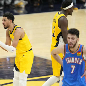 Indiana Pacers guard Tyrese Haliburton celebrates during Game 3 of the 2025 NBA Finals
