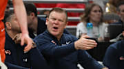 Mar 14, 2025; Indianapolis, IN, USA; Illinois Fighting Illini head coach Brad Underwood during the second half against the Maryland Terrapins at Gainbridge Fieldhouse. Mandatory Credit: Robert Goddin-Imagn Images