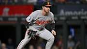 Jul 2, 2025; Arlington, Texas, USA; Baltimore Orioles first baseman Ryan O'Hearn (32) in action during the game between the Texas Rangers and the Baltimore Orioles at Globe Life Field. 