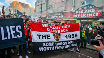 Manchester United fans protested on May 25 before a game against Aston Villa.