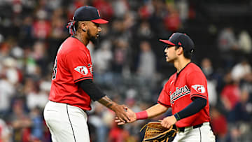 Cleveland Guardians closer Emmanuel Clase and outfielder Steven Kwan.