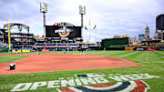 Opening Week 2024 logo is seen on the field before the Pittsburgh Pirates home opener against the Baltimore Orioles at PNC Park on April 5, 2024 in Pittsburgh, Pennsylvania. 