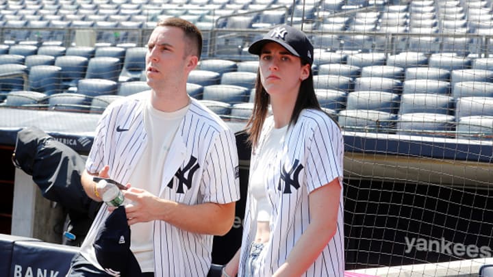 Caitlin Clark of the Indiana Fever and boyfriend Connor McCaffery attend a game between the New York Yankees and the Texas Rangers at Yankee Stadium on August 10, 2024 in New York City. Caitlin Clark of the Indiana Fever and boyfriend Connor McCaffery attend a game between the New York Yankees and the Texas Rangers at Yankee Stadium on August 10, 2024 in New York City.