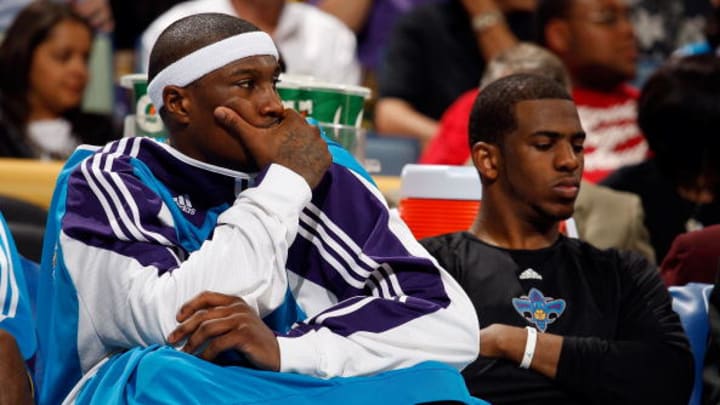 James Posey and Chris Paul on the bench during the biggest blowout in NBA postseason history. James Posey and Chris Paul on the bench during the biggest blowout in NBA postseason history.