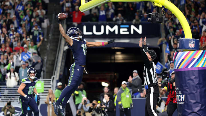 Jaxon Smith-Njigba posterized an official after scoring against the Texans. He was quickly penalized. Jaxon Smith-Njigba posterized an official after scoring against the Texans. He was quickly penalized.