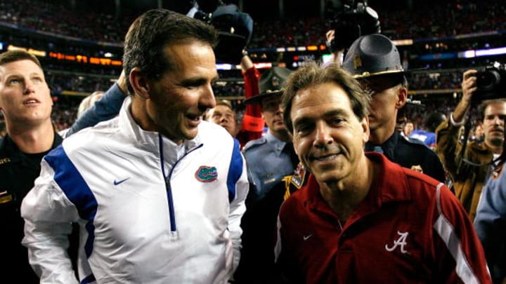 Urban Meyer y Nick Saban durante un Florida-Alabama.