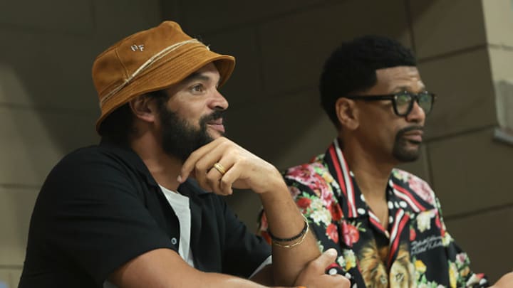 Joakim Noah, Jalen Rose attend day ten of the 2024 US Open Tennis Championships at the USTA Billie Jean King Tennis Center on September 4, 2024 in Flushing Meadows, Queens, New York City. 