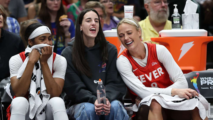 Fever guard Sophie Cunningham had a hilarious reaction to seeing teammate Caitlin Clark roll out her new Nike signature logo.