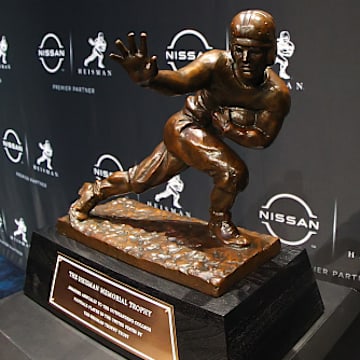 The Heisman Trophy is seen ahead of the ceremony.