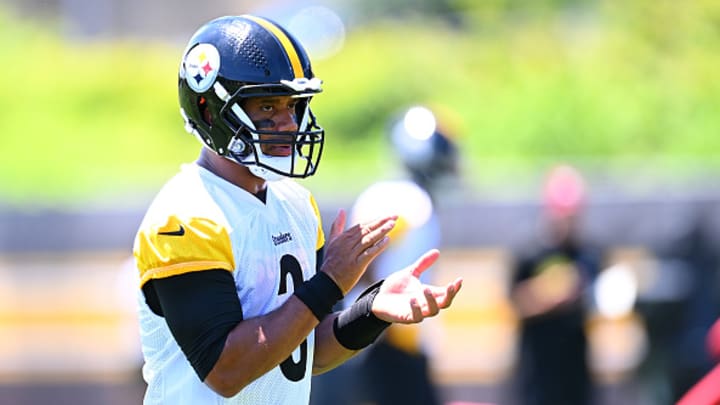 Russell Wilson #3 of the Pittsburgh Steelers works out during the Pittsburgh Steelers OTA offseason workout