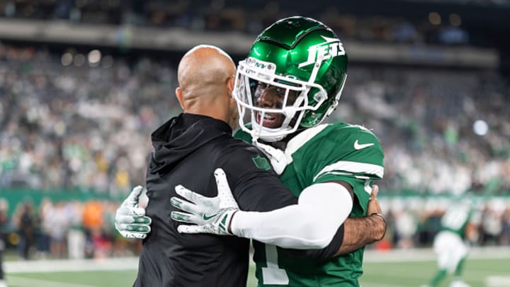 New York Jets CB Sauce Gardner and former head coach Robert Saleh.
