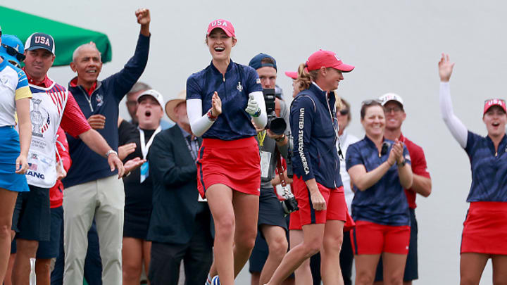 Nelly Korda and Team USA celebrate during the 2024 Solheim Cup.