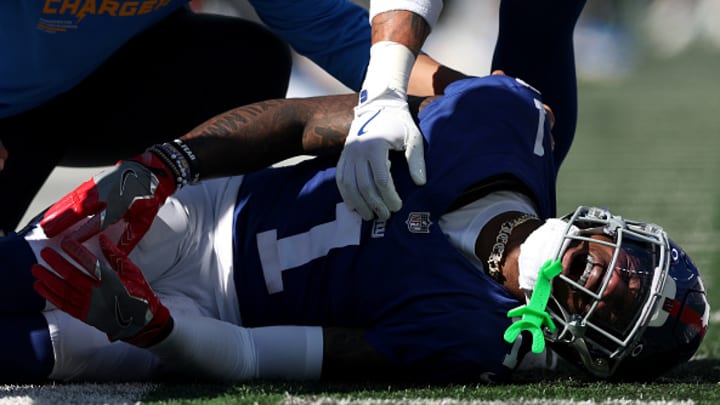 Giants star wide receiver Malik Nabers suffered a season-ending ACL injury during Sunday's win over the Chargers.