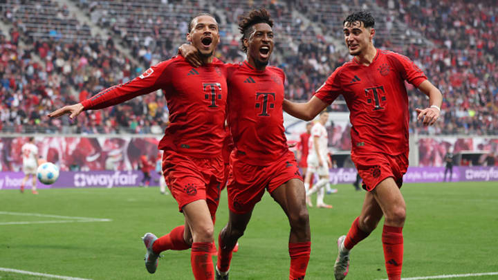 Sane, Coman y Pavlovic celebran un tanto frente al RB Leipzig.