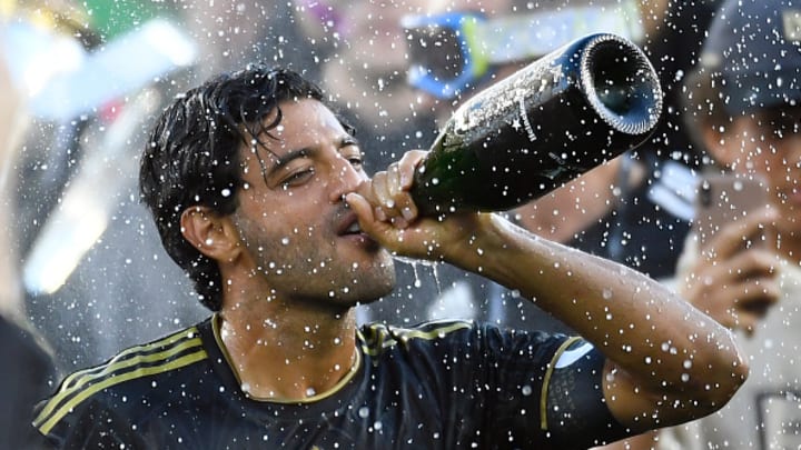 Carlos Vela durante un festejo de Los Ángeles FC. 