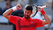 Novak Djokovic reacts to a shot during the 2025 French Open.