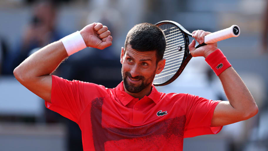 Novak Djokovic reacts to a shot during the 2025 French Open. | Julian Finney/Getty Images