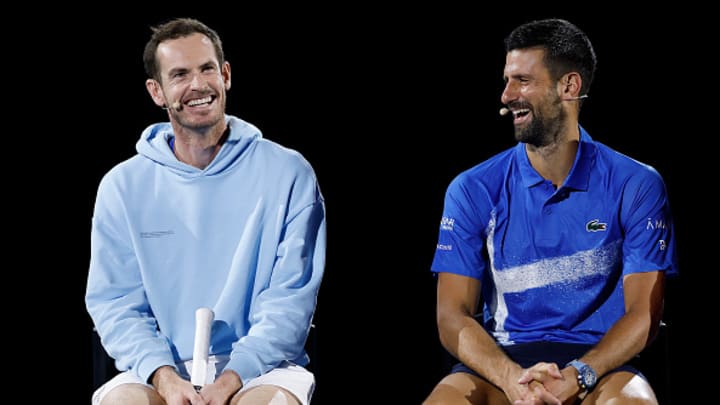 Andy Murray and Novak Djokovic talk to media during a practice session ahead of the Australian Open.