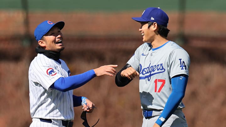 Seiya Suzuki (Cubs) y Shohei Ohtani (Dodgers) durante un partido de Grandes Ligas. Seiya Suzuki (Cubs) y Shohei Ohtani (Dodgers) durante un partido de Grandes Ligas.