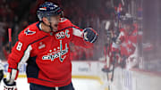 Alex Ovechkin celebrates after scoring a goal vs. the Edmonton Oilers