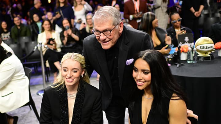 Geno Auriemma attends the 2025 WNBA Draft on April 14, 2025 at The Shed in New York, New York. Geno Auriemma attends the 2025 WNBA Draft on April 14, 2025 at The Shed in New York, New York.