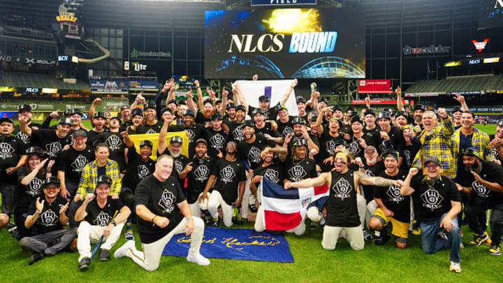 The Brewers held up an L flag during their NLDS celebration.