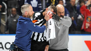 NHL referee Chris Rooney suffered a serious cut during Game 7 of the Panthers-Maple Leafs series.