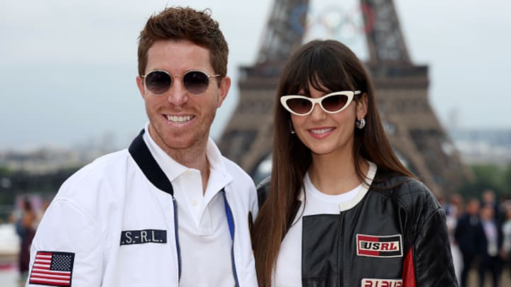 Former Olympic snowboarder Shaun White and actress Nina Dobrev attend the 2024 Paris Olympics. Former Olympic snowboarder Shaun White and actress Nina Dobrev attend the 2024 Paris Olympics.