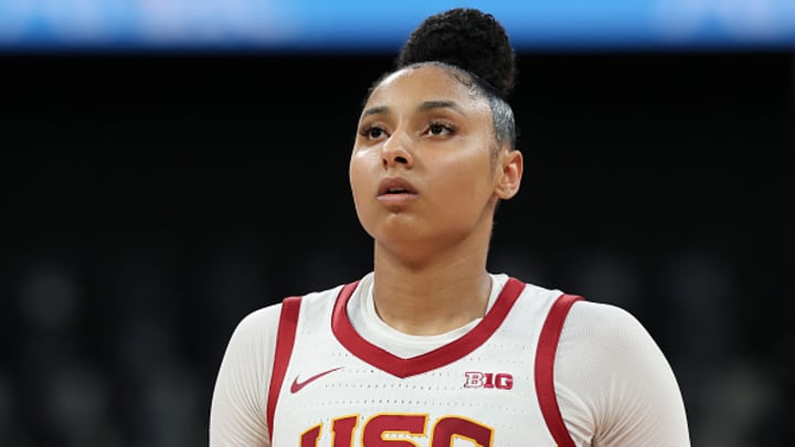USC's JuJu Watkins looks on during a game. USC's JuJu Watkins looks on during a game.