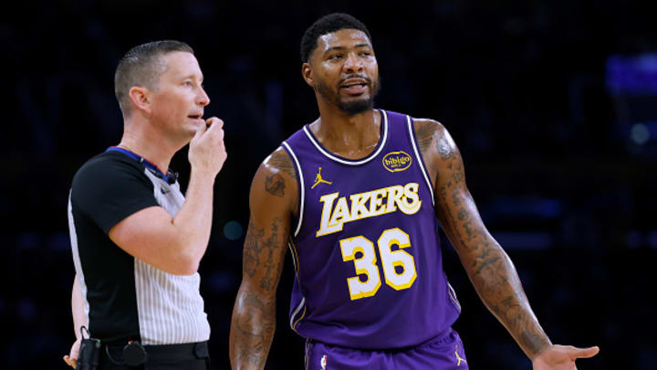 Smart (#36) committed a line violation while inbounding the ball with 1.2 seconds left in the Lakers' 118-116 win over the Spurs on Nov. 5. 