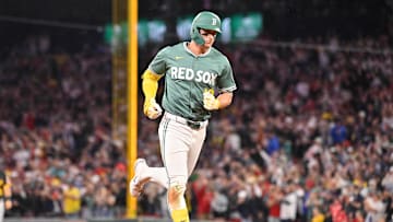 Aug 29, 2025; Boston, Massachusetts, USA; Boston Red Sox right fielder Roman Anthony (19) rounds the bases after hitting a home run against the Pittsburgh Pirates during the fifth inning at Fenway Park. Mandatory Credit: Eric Canha-Imagn Images