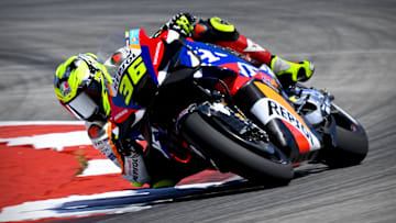 Apr 12, 2024; Austin, TX, USA; Joan Mir (36) of Spain and Repsol Honda Team during practice for the MotoGP Grand Prix of the Americas at Circuit of The Americas. Mandatory Credit: Jerome Miron-Imagn Images