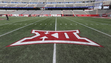 Oct 21, 2023; Houston, Texas, USA;  General view of the Big 12 logo on the field at TDECU Stadium