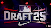 A general view of MLB Draft signage on the stage at The Coca-Cola Roxy.