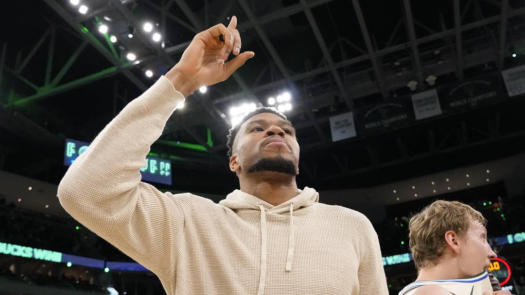 Apr 10, 2026; Milwaukee, Wisconsin, USA; Milwaukee Bucks forward Giannis Antetokounmpo (34) gestures following the game against the Brooklyn Nets at Fiserv Forum. Mandatory Credit: Jeff Hanisch-Imagn Images Apr 10, 2026; Milwaukee, Wisconsin, USA; Milwaukee Bucks forward Giannis Antetokounmpo (34) gestures following the game against the Brooklyn Nets at Fiserv Forum. Mandatory Credit: Jeff Hanisch-Imagn Images