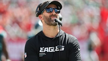 Philadelphia Eagles head coach Nick Sirianni looks on during the second half against the Tampa Bay Buccaneers at Raymond James Stadium.