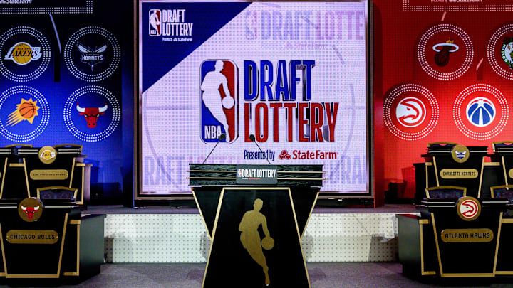 A general view of the stage prior to the NBA Draft Lottery.