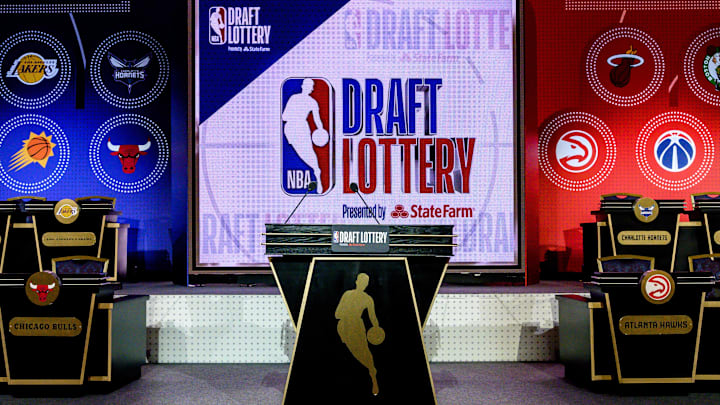A general view of the stage prior to the NBA Draft Lottery.