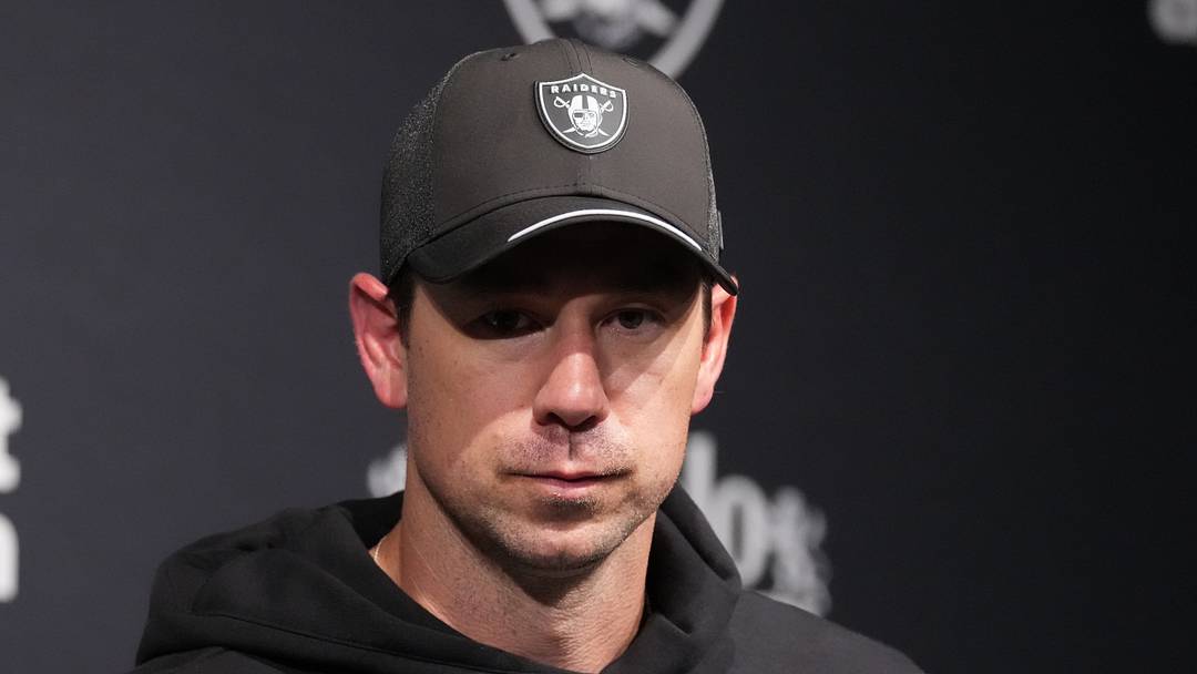 Sep 13, 2026; Paradise, Nevada, USA;  Las Vegas Raiders head coach Klint Kubiak speaks with media after the game against the Miami Dolphins at Allegiant Stadium.  Mandatory Credit: Kirby Lee-Imagn Images