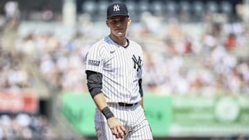 Aug 24, 2024; Bronx, New York, USA;  New York Yankees first baseman Ben Rice (93) at Yankee Stadium. Mandatory Credit: Wendell Cruz-Imagn Images