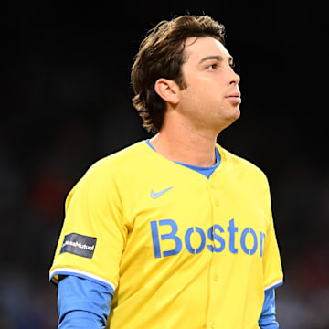 Sep 28, 2024; Boston, Massachusetts, USA; Boston Red Sox first baseman Triston Casas (36) walks off of the field after striking out against the Tampa Bay Rays during the eighth inning at Fenway Park. Mandatory Credit: Brian Fluharty-Imagn Images