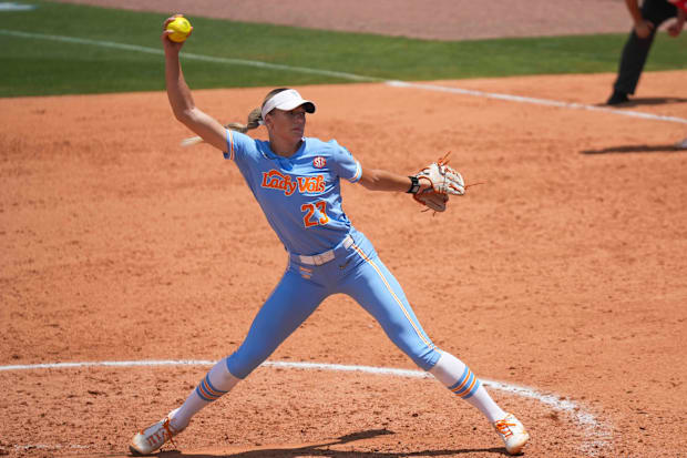 Tennessee pitcher Karlyn Pickens (23) pitches during a NCAA regional game between Tennessee and Ohio State.