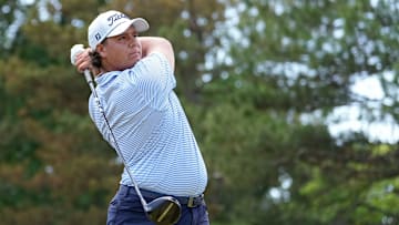 Aldrich Potgieter tees off during the third round of the 2025 Rocket Classic at Detroit Golf Club