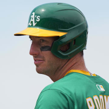 Jun 8, 2025; West Sacramento, California, USA; Athletics designated hitter Brent Rooker (25) during the fifth inning against the Baltimore Orioles at Sutter Health Park. Mandatory Credit: Darren Yamashita-Imagn Images