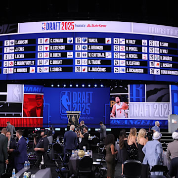 Jun 25, 2025; Brooklyn, NY, USA;  General view after the first round of the 2025 NBA Draft at Barclays Center. Mandatory Credit: Brad Penner-Imagn Images