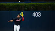 Jhostynxon Garcia catches a ball during his first Triple-A game with the Worcester Red Sox on May 20, 2025 at Polar Park.