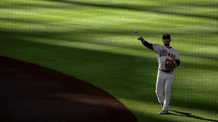 Sep 21, 2024; Houston, Texas, USA; Houston Astros third baseman Alex Bregman (2) warms up before playing against the Los Angeles Angels at Minute Maid Park. Mandatory Credit: Thomas Shea-Imagn Images Sep 21, 2024; Houston, Texas, USA; Houston Astros third baseman Alex Bregman (2) warms up before playing against the Los Angeles Angels at Minute Maid Park. Mandatory Credit: Thomas Shea-Imagn Images
