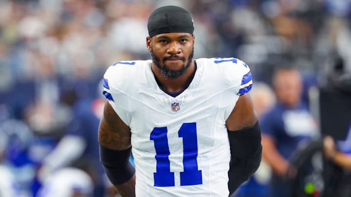 Sep 15, 2024; Arlington, Texas, USA;  Dallas Cowboys linebacker Micah Parsons (11) before the game against the New Orleans Saints at AT&T Stadium. 